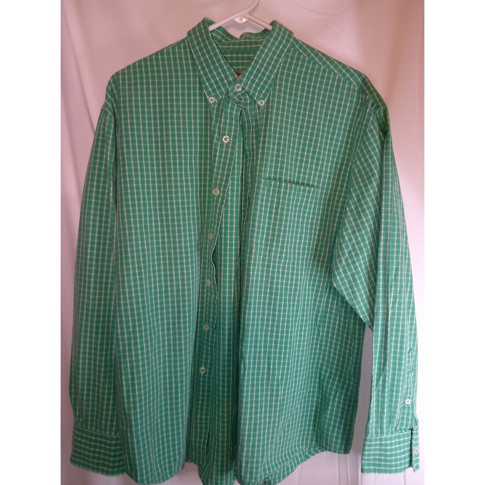 Vintage IZOD Green Plaid Button‎ Down Long Sleeve Shirt Menswear Casual Size L